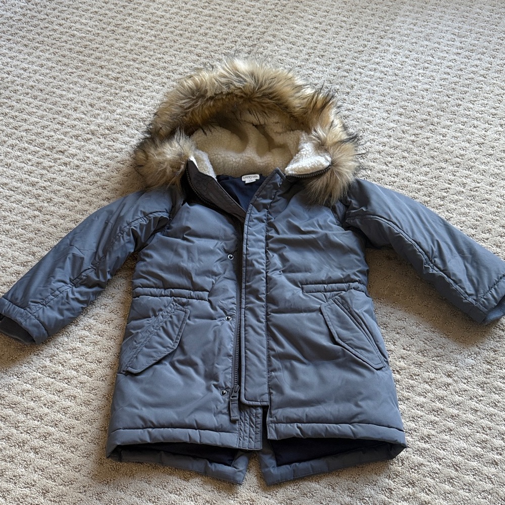 Crewcuts Gray Blue Jacket with Faux Fur Trim, Size 4-5 Boy, Like New